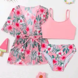 Conjunto rosado de 3 piezas con estampado de flores