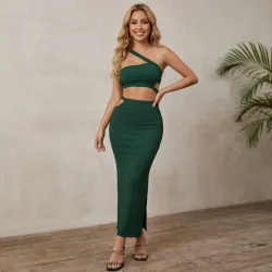 💚 Conjunto de falda larga y top de un tirante — Verde Oscuro