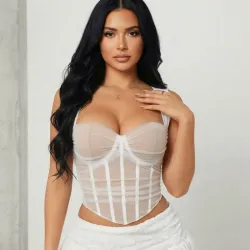🤎🤍 Corsé de tul — Blanco/Beige