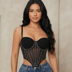 🖤 Corset con pedrería — Negro