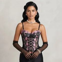 🖤🩷 Corset con bordados — Negro/Rosado