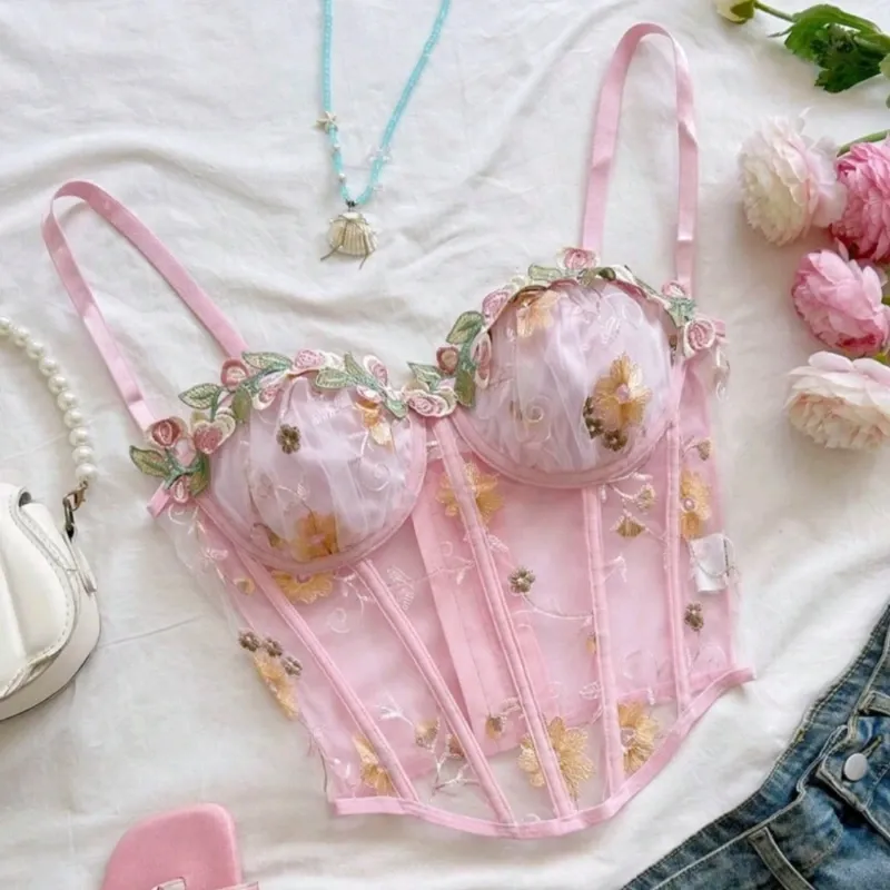 Corset rosa bordado