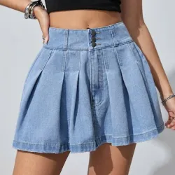 💙 Falda de mezclilla plisada — Azul