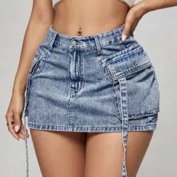 💙 Falda mini ajustada con bolsillo — Azul