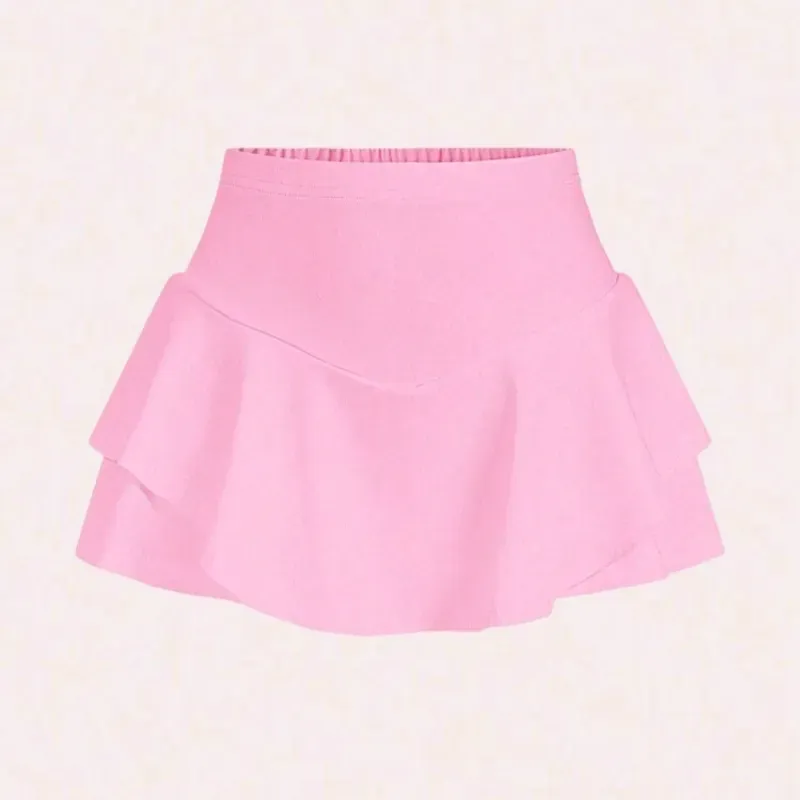 Falda short con vuelos rosa