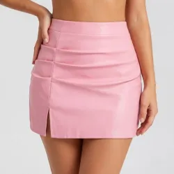🩷 Falda vinil con pliegues — Rosado