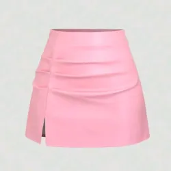 🩷 Falda vinil con pliegues — Rosado