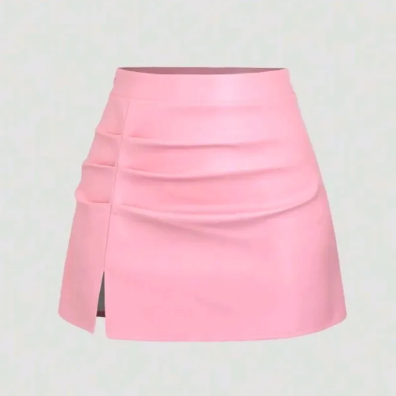 🩷 Falda vinil con pliegues — Rosado