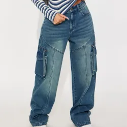 💙💚 FashionNova Cargo Jeans — Lavado Vintage 