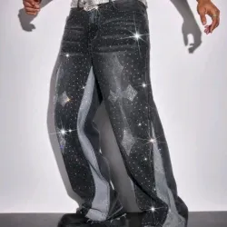 🩶 Jean de mezclilla con brillos — Gris 