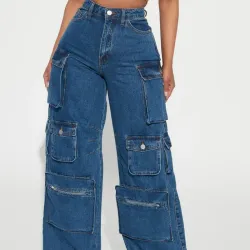 💙 FashionNova Cargo Jeans — Azul Oscuro