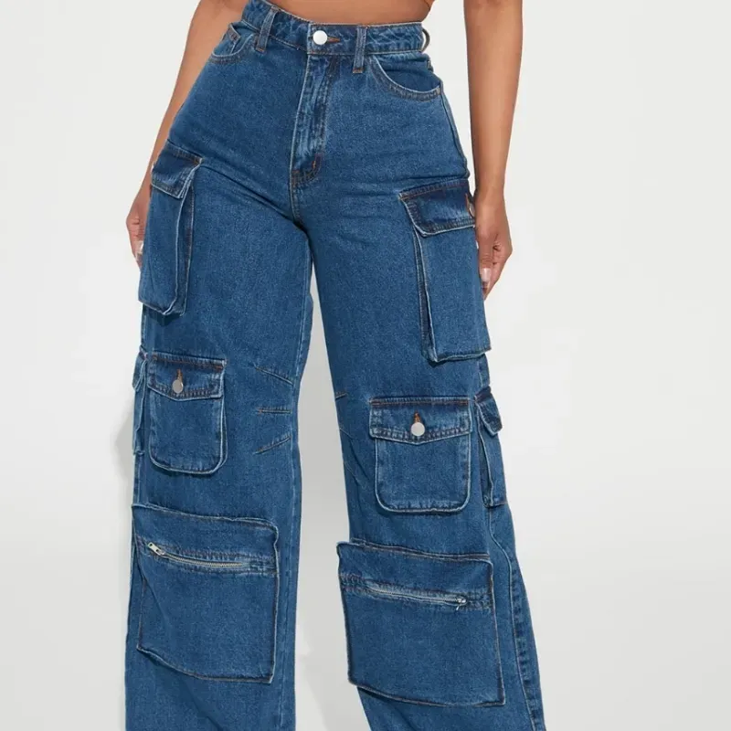 💙 FashionNova Cargo Jeans — Azul Oscuro