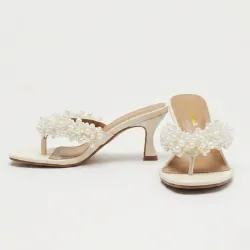 🤎 Mules bajos con perlas — Albaricoque
