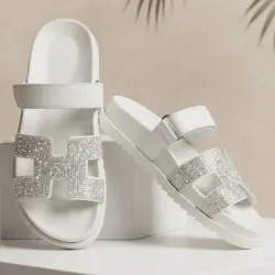 🤍 Sandalias Hermes con brillos — Blanco