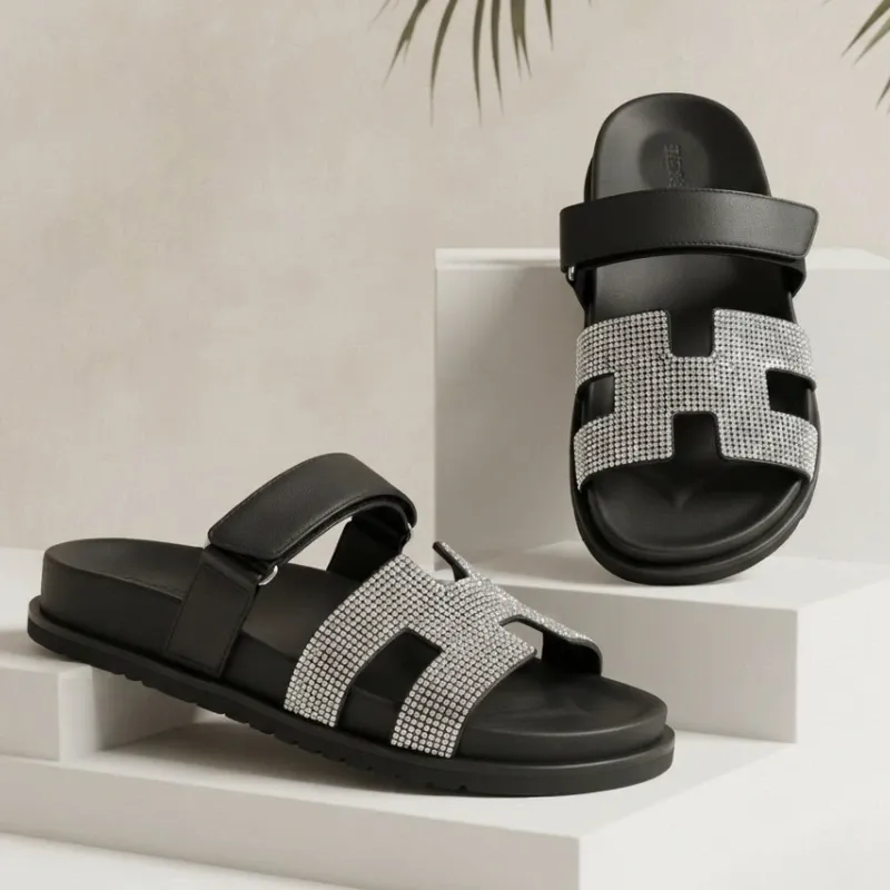 🖤 Sandalias Hermes con brillos — Negro