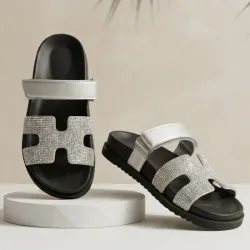 🩶 Sandalias Hermes con brillos — Plateado