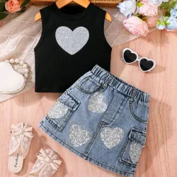 Set d dos piezas camiseta sin manga falda vaquera