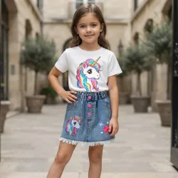 Set d dos piezas top unicornio falda vaquera 