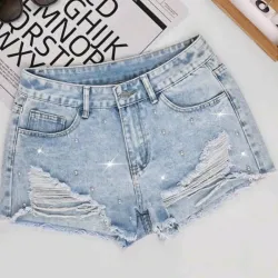 🩵 Short de mezclilla con brillos — Azul