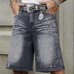 🩶 Short de mezclilla con brillos — Gris Oscuro 