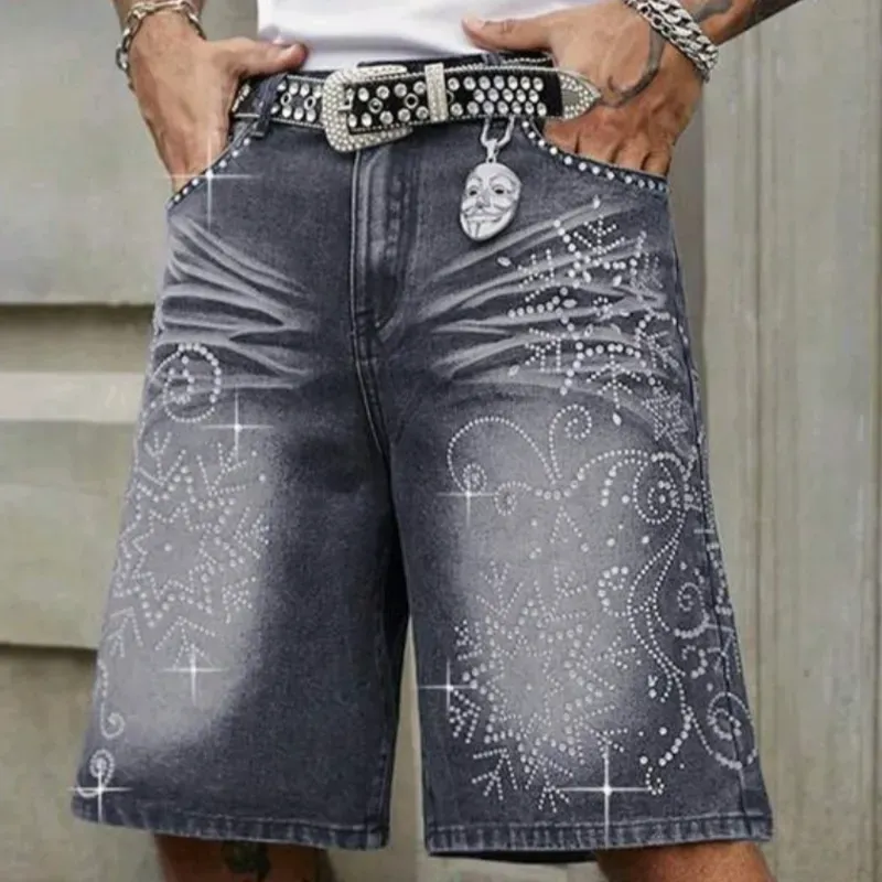 🩶 Short de mezclilla con brillos — Gris Oscuro 