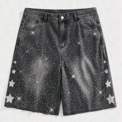 🩶 Short de mezclilla con brillos — Gris Oscuro