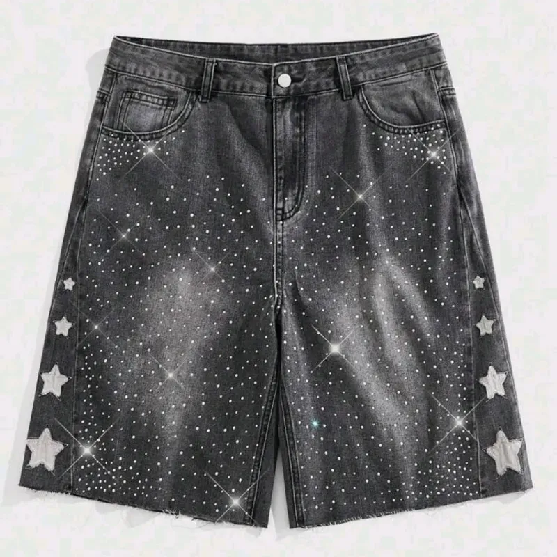 🩶 Short de mezclilla con brillos — Gris Oscuro