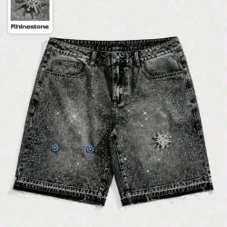 🩶 Short de mezclilla con brillos — Gris Oscuro
