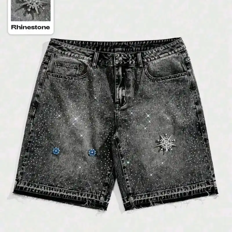 🩶 Short de mezclilla con brillos — Gris Oscuro