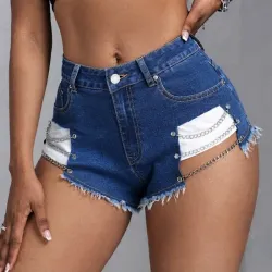 💙 Short de mezclilla con cadenas — Azul