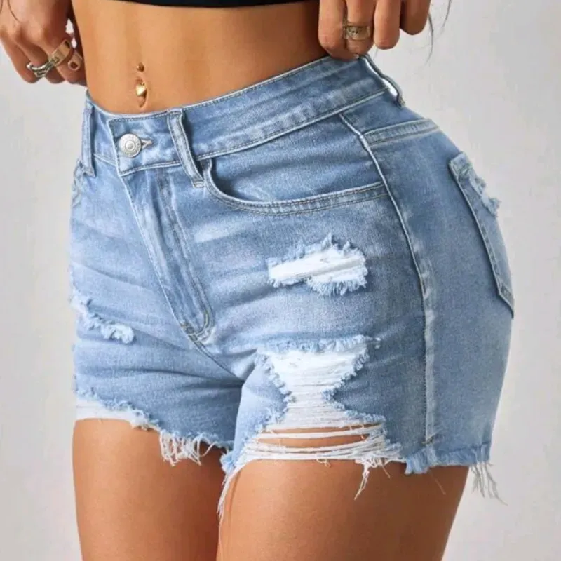 🩵 Short de mezclilla con desgarro — Azul