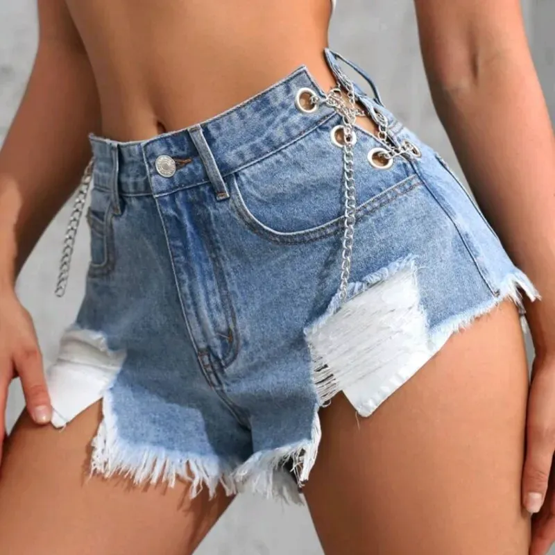 🩵 Shorts de mezclilla con cadenas — Azul