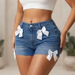 💙🤍 Shorts de mezclilla con lasos — Azul