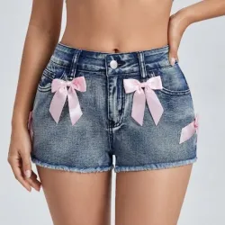 💙🩷 Shorts de mezclilla con lasos — Azul Oscuro