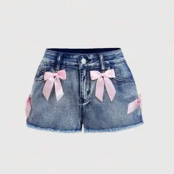 💙🩷 Shorts de mezclilla con lasos — Azul Oscuro