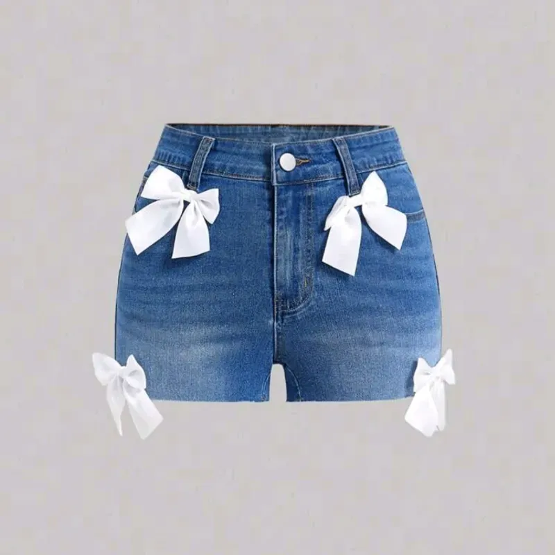 💙🤍 Shorts de mezclilla con lasos — Azul