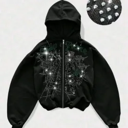 Sudadera con capucha pedrería y siper