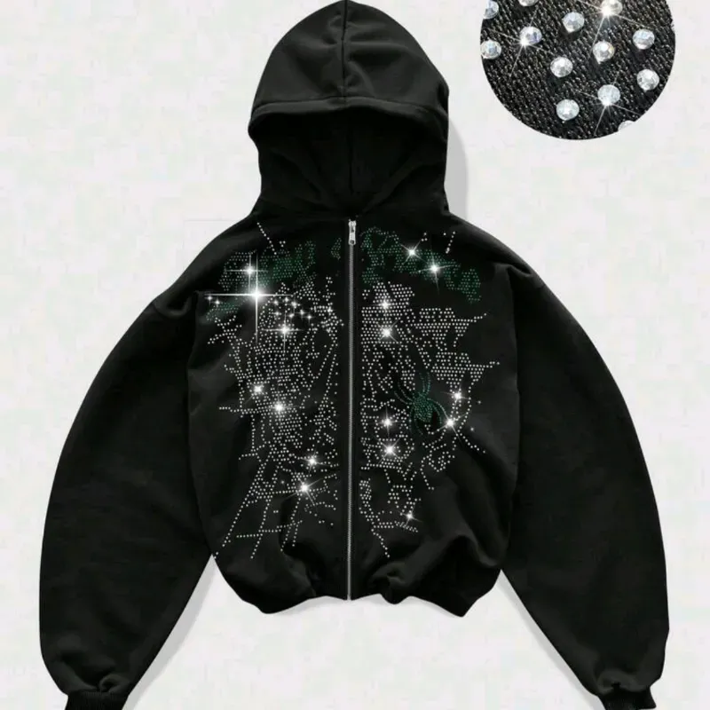 Sudadera con capucha pedrería y siper