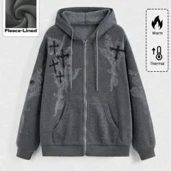 Sudadera con capucha y siper gris