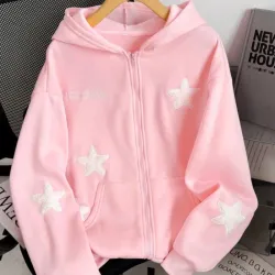 Sudadera con capucha y siper rosa