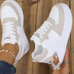 Tenis blanco/beige de suela alta