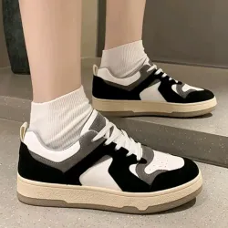 Tenis blanco/negro/gris con suela beige