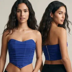 💙 Top con bajo en pico y ziper atrás — Azul