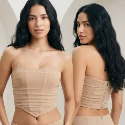 🤎 Top con bajo en pico y ziper atrás — Beige