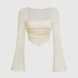 Top beige mangas largas acampanadas 