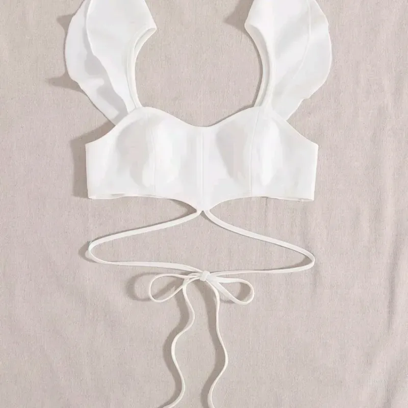 Top blanco con cordón en la cintura