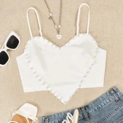 Top blanco corazón con perlas 