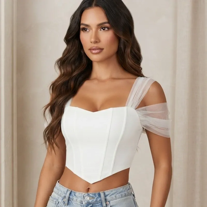 🤍 Top estilo corsé — Blanco