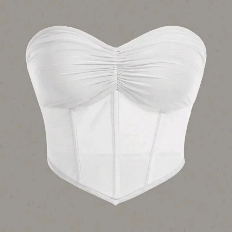 Top blanco sin tirantes bajo en pico