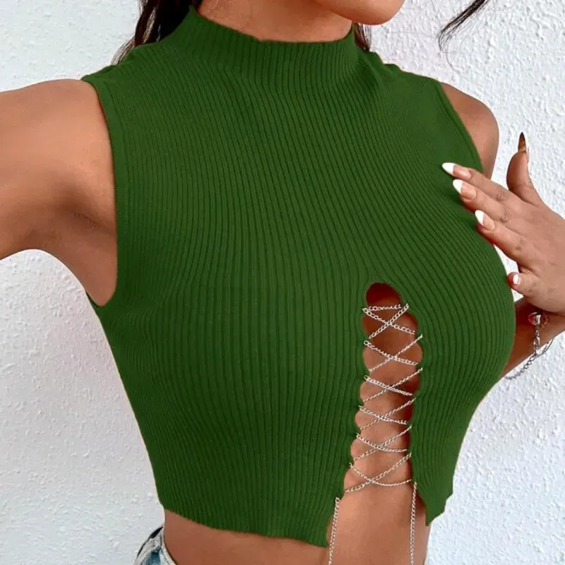 💚 Top con cadenas — Verde Militar